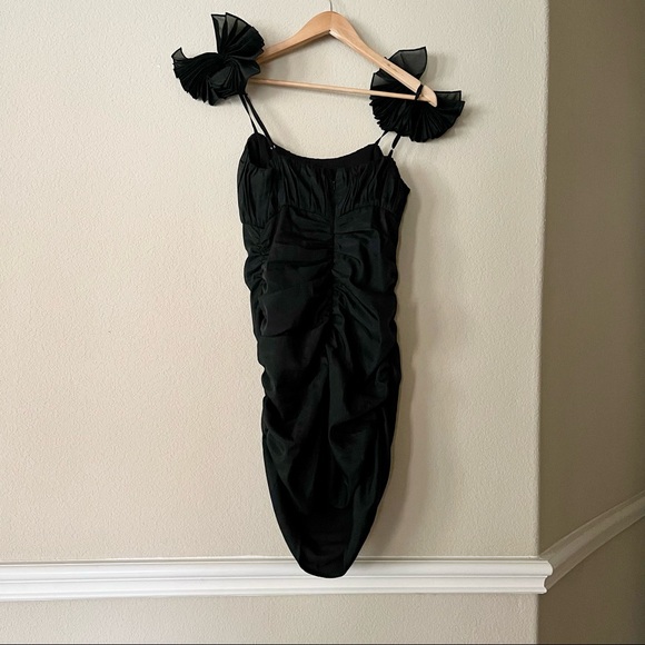 Lovers + Friends Moda Mini Dress Ruched Shoulder Bows Cocktails Party LBD - Picture 4 of 12